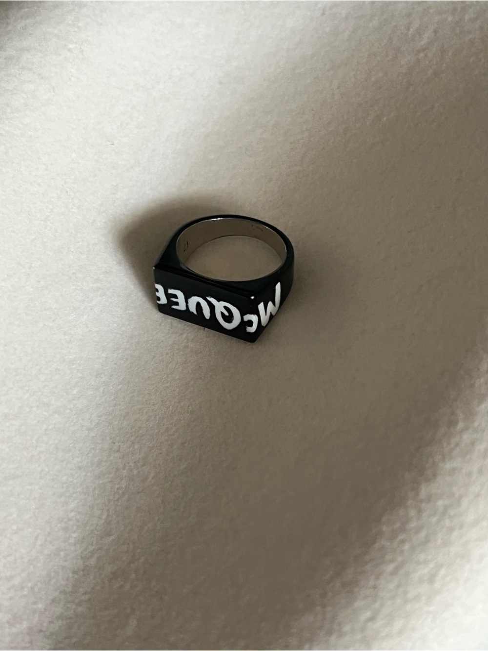 Alexander McQueen Black Ring with White Logo